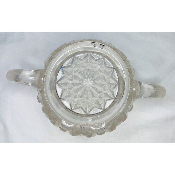 Vintage Cut Clear Glass Sugar Bowl 4" Tall Colonial Two Handles Rough Condition - Picture 3 of 6